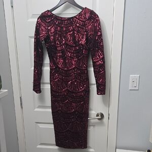 Dress the Population Burgundy Sequin Midi Dress